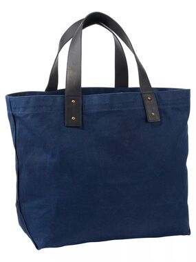 LLBEAN Waxed Canvas Denim Tote Leather Handles Large Carryall Bag beach tote